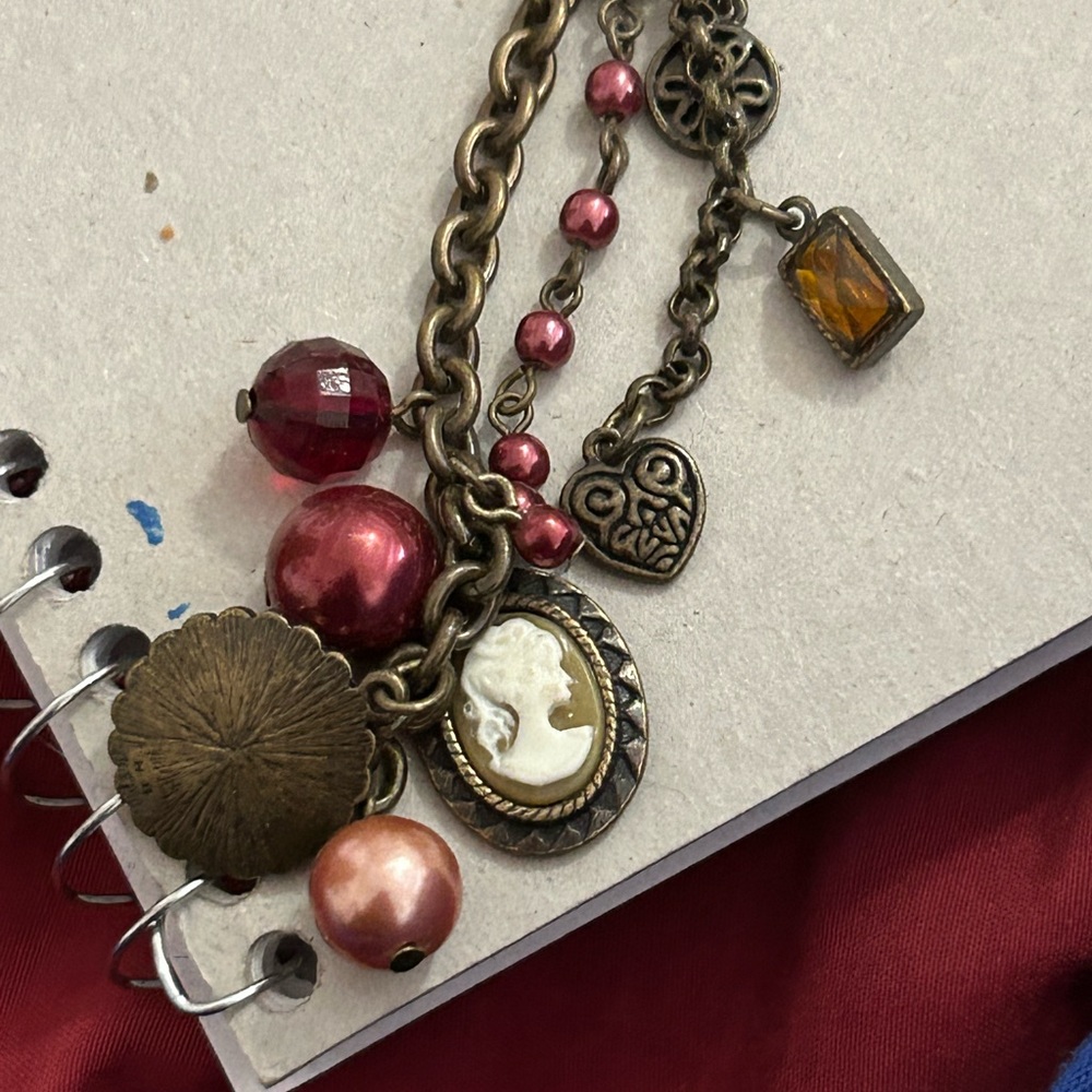 Women’s vintageAvon 1980's signed NA charm necklace cameo, angel, heart, 18"-21"